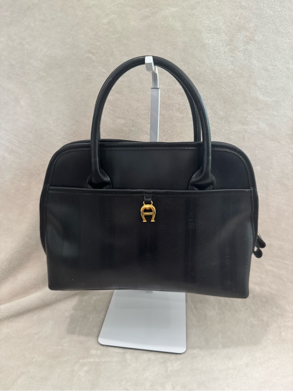 Etienne Aigner Black Satchel with Gold Accent